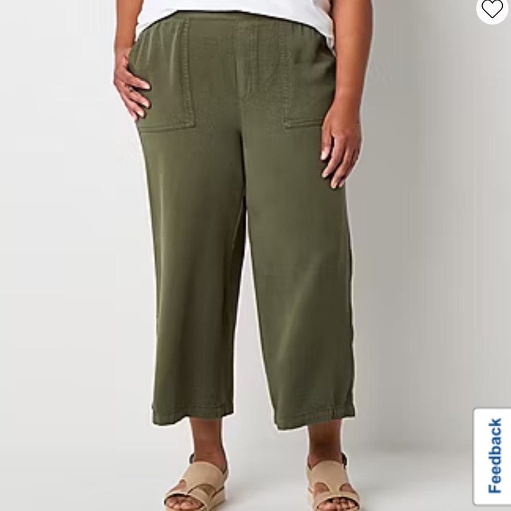 St. John's Bay High Rise Plus Capris Pull-up Sz 0X 3X Green